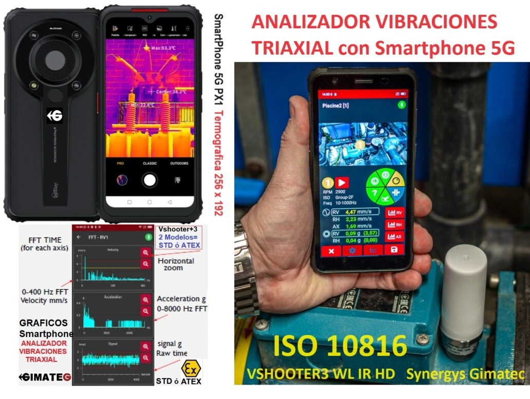 analizador vibracion triaxial 5G foto maquina y color ISO 10816 VSHOOTER3 WL IR HD termica 256 GimateG