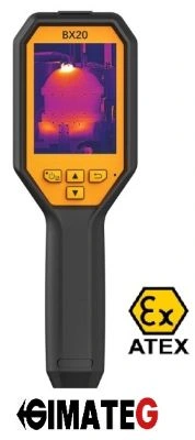 Imagen de la cámara termográfica portátil HIKMICRO BX20 con certificación ATEX para inspecciones térmicas seguras en atmósferas explosivas y zonas clasificadas, disponible a través de Gimatec.