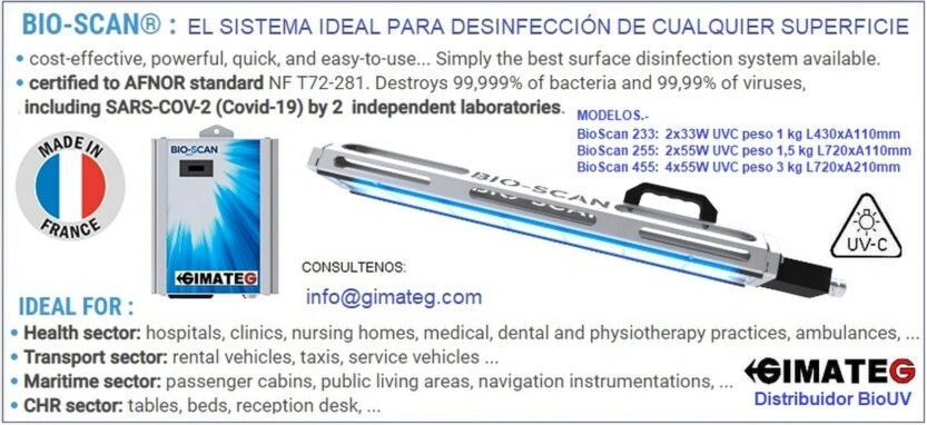 Esterilizador de superficies BioScan lamparas UVC GimateG