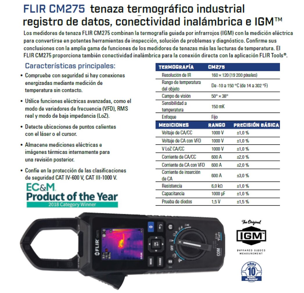 pinza amperimetrica con termografica 160x120 Flir CM275 gimateg