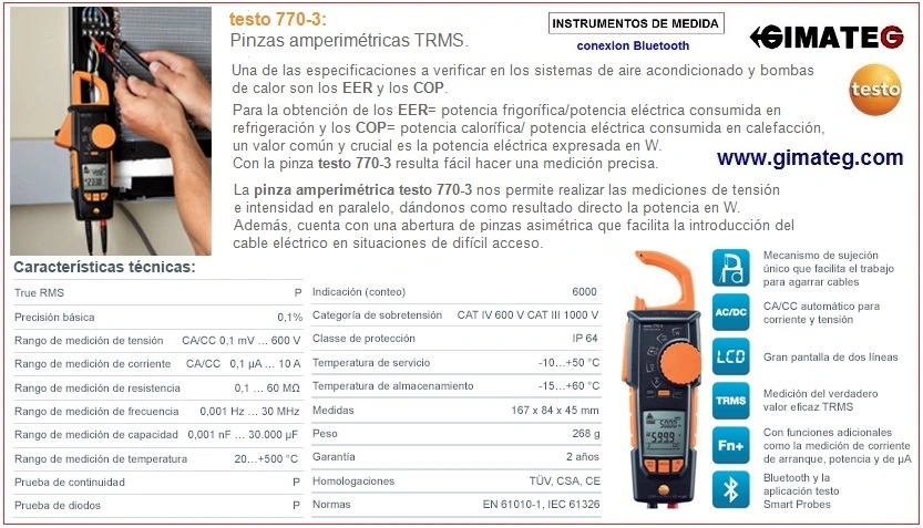 Pinza amperimetrica testo 770-3 Bluetooth a smarphone tablet gimateg