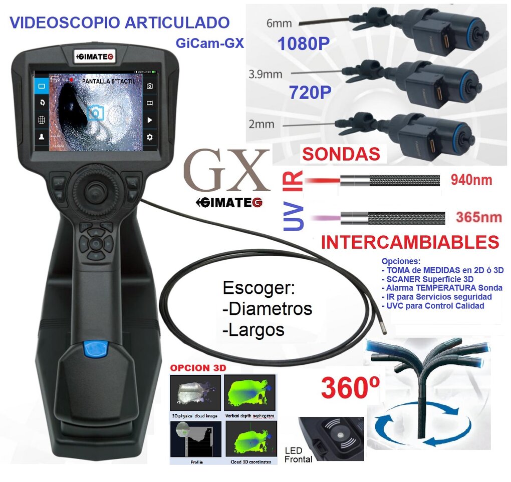 videoscopio industrial 1080p articulado 4 ejes GD-GX GimateG