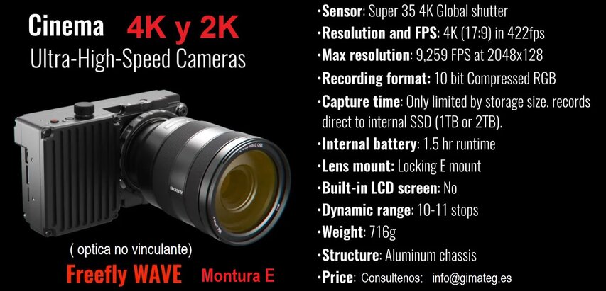 alquiler  camara video 4k 2K alta velocidad Wave gimateg