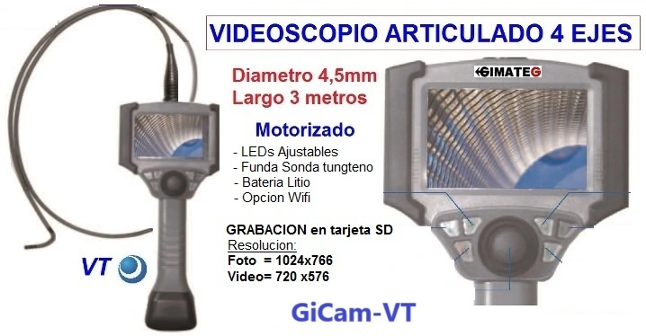 videoscopio articulado GiCam-VT con motor giratorios 360grados gimateg