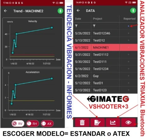 datos ANALIZADOR vibracion triaxial facil uso VShooter gimateg