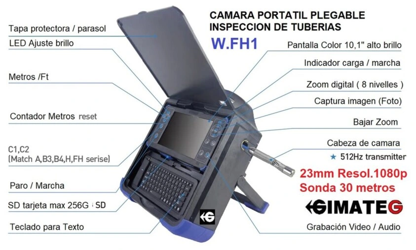camara 23mm 1080p 30 metros inspeccion tuberias FH1 GimateG
