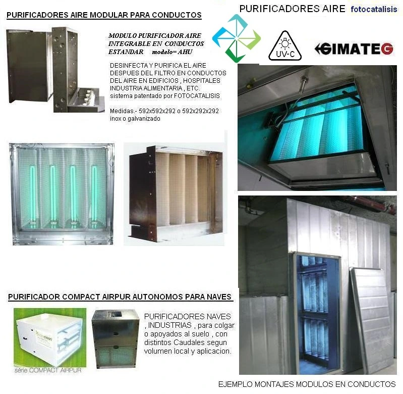 sistema fotocalalisis  purificador aire ambiente modulos AHU clima