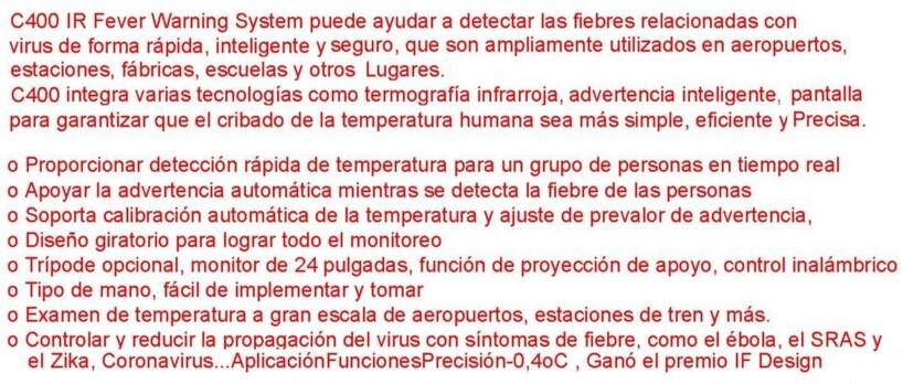 caracteristicas C400 termografica para fiebre gimateg