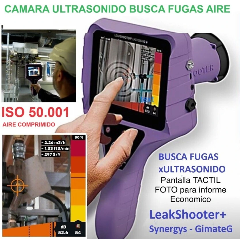 busca fugas aire comprimido con calculo caudal y foto LKS gimateg