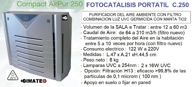 purificador aire en habitacion por fotocatalisis c250 gimateg