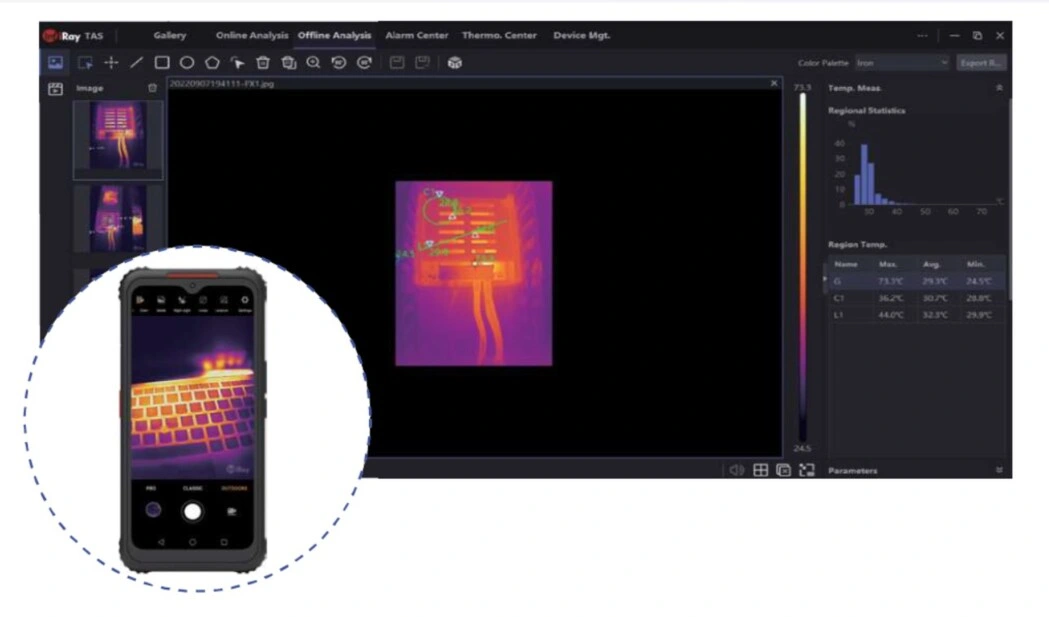 software smartphone PX1 vibrometro triaxial foto maquina y color ISO 10816 VSHOOTER3IR GimateG